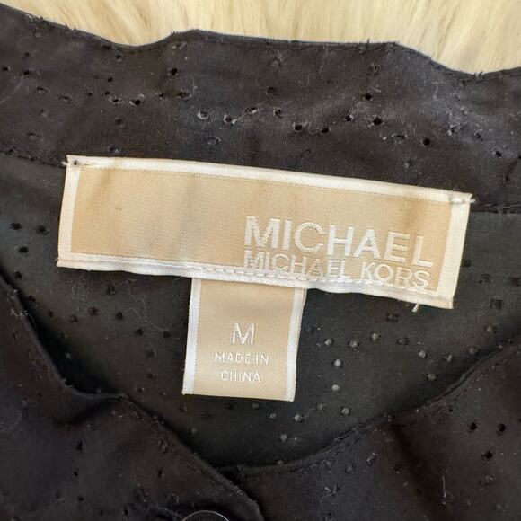 Michael Kors Black Sleeveless Pointelle Button Down Shirt Medium - Picture 4 of 10